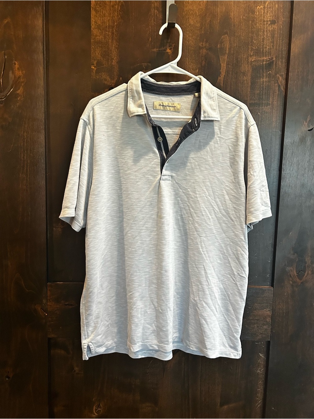 Tommy Bahama Light Gray Polo with Navy Contrast Placket